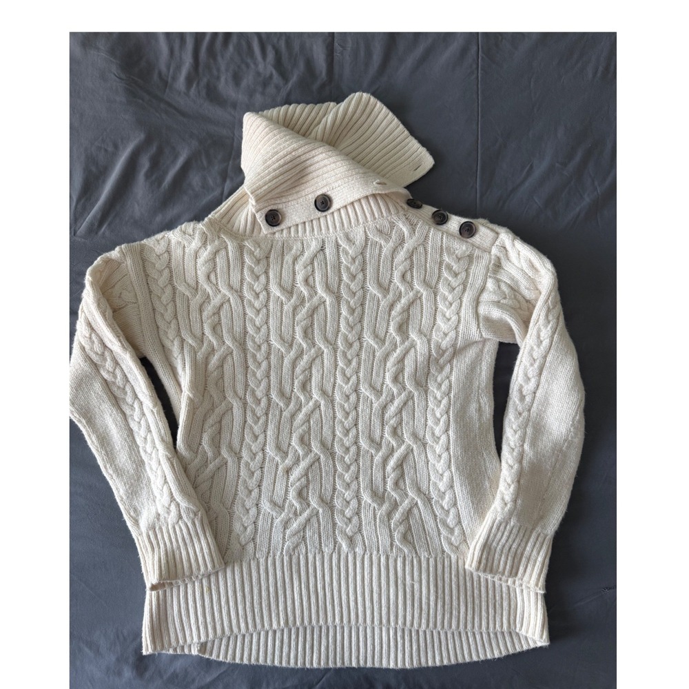 Banana Republic Cable Knit Sweater Womens S Ivory Merino Wool Alpaca Button Neck